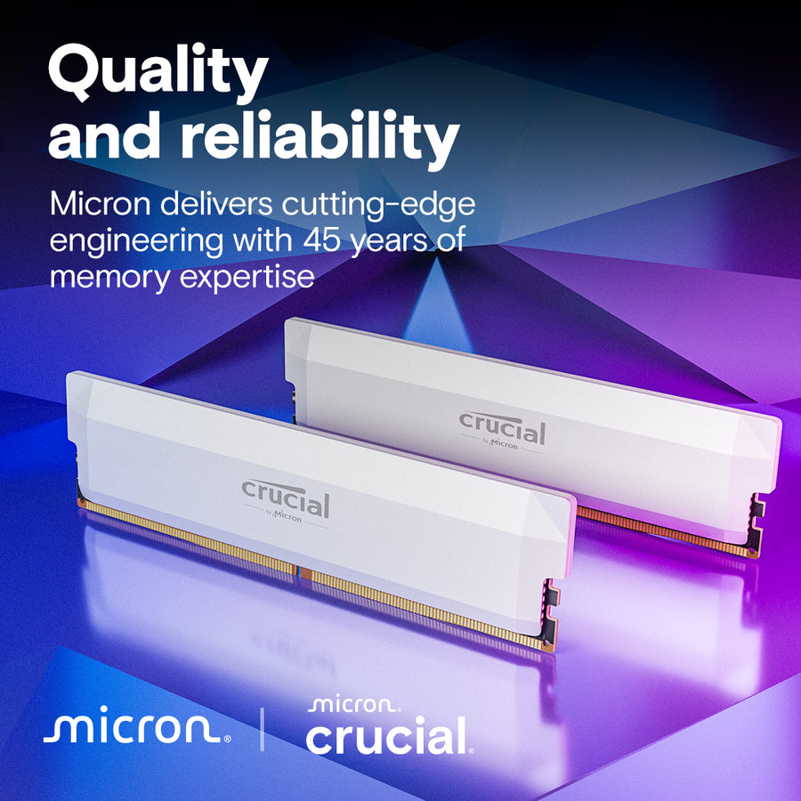 Crucial Pro DDR5 32GB Kit (2x16GB) White Edition | 6000MT/s CL36 | Intel XMP 3.0 Ready | On-Die ECC | Plug-and-Play 4800MT/s | Anodized Aluminum Heat Spreader | Intel 13th-14th Gen + AMD Ryzen 7000+ | Premium White Build Aesthetic