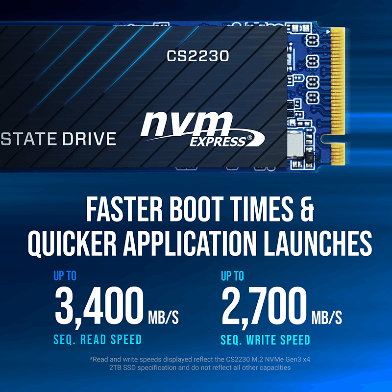 PNY CS2230 500GB M.2 2280 NVMe SSD | PCIe Gen3 x4 | 3300/2500 MB/s | 3D NAND · 1,000,000 h MTBF | 5-Year Limited Warrant