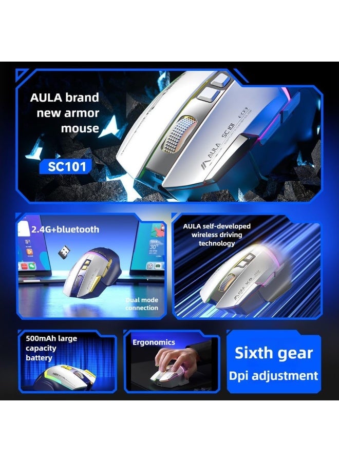 AULA SC101 Wireless Gaming Mouse | 2.4GHz Wireless · Bluetooth Dual Mode | Rechargeable 500mAh Battery | Ergonomic Right