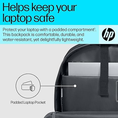 HP 9W0Z7AA Laptop Backpack | Fits laptops up to 15.6″ | Water-resistant · EPE-foam padded laptop compartment | 305 × 110