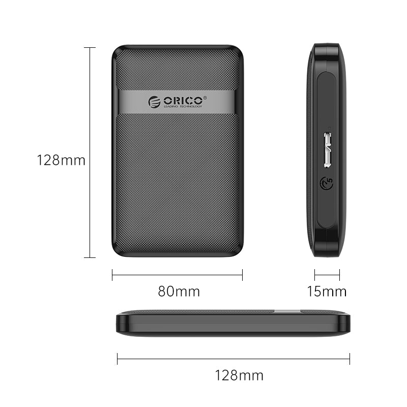 ORICO 2577U3-V1 2.5-inch SATA HDD/SSD Enclosure | USB 3.0 Micro-B · 5 Gbps | 7–9.5 mm Drives · Up to 6TB | ABS · Tool-Fr