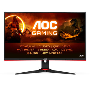 AOC 27-Inch Curved Gaming Monitor | QHD 2560x1440 | 165Hz | Curved | FreeSync Premium | HDMI + DisplayPort | Black | ملاحظة: SPOTS