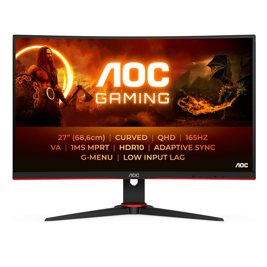 AOC | 27" Curved Gaming Monitor | QHD 2560x1440 | 165Hz | Curved | FreeSync Premium | HDMI + DisplayPort | Black