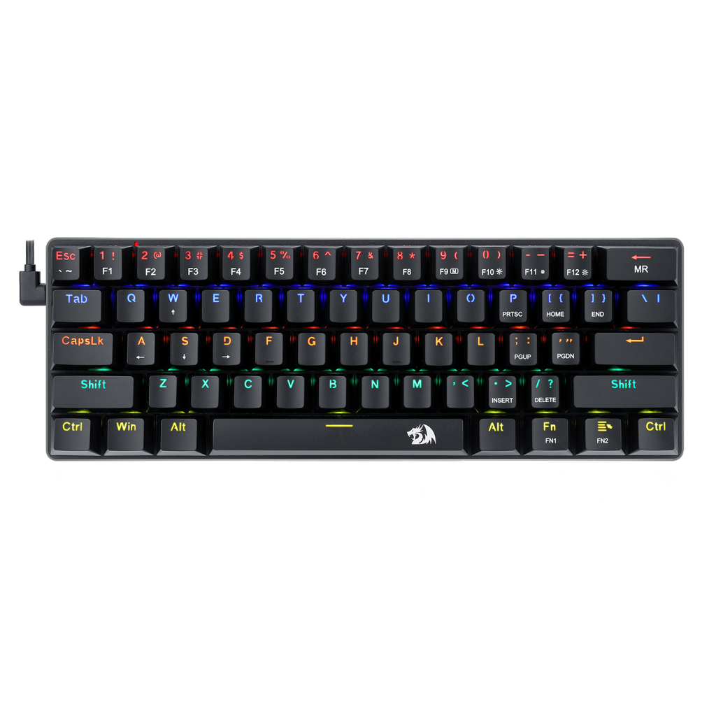 Redragon K613 Jax Mechanical Gaming Keyboard | 61 Keys · 60% Layout | Blue Switches | Rainbow LED · 18 Modes | Detachable USB-A to USB-C Cable | Anti-Ghosting · N-Key Rollover | Black