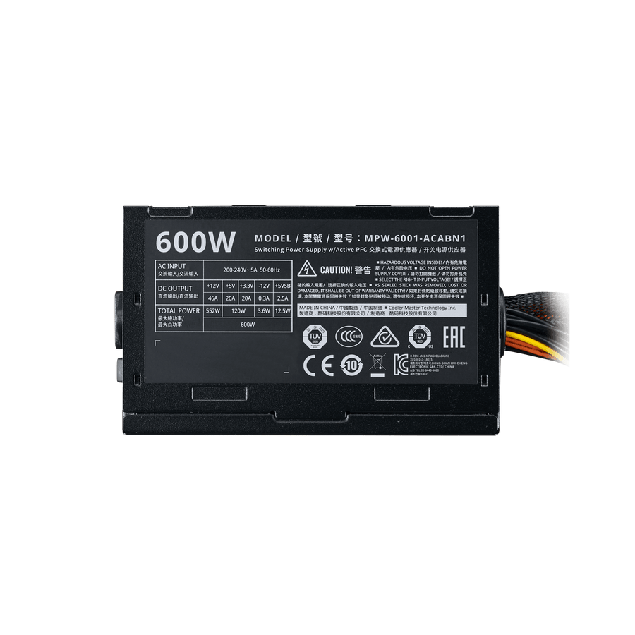 Cooler Master Elite V3 230V 600W ATX Power Supply | 600W Continuous · >80% Average Efficiency | Active PFC | Quiet 120 m