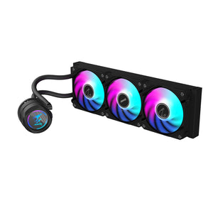 Gigabyte AORUS WATERFORCE II 360 ARGB 360mm AIO Liquid CPU Cooler | 3× 120mm ARGB EZ-Chain · 800-2300 RPM · 64.95 CFM | Copper Block · 330° Rotatable · Pump 1600-3400 RPM | LGA1851/1700 · AM5/AM4 | Black