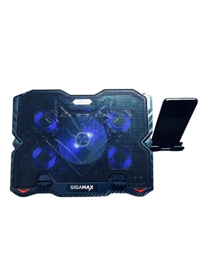 Gigamax GM90 Laptop Cooling Pad | 5 Fans · 1 × 120mm + 4 × 80mm | Phone Holder | USB Powered | Up to 16-inch Laptops | B