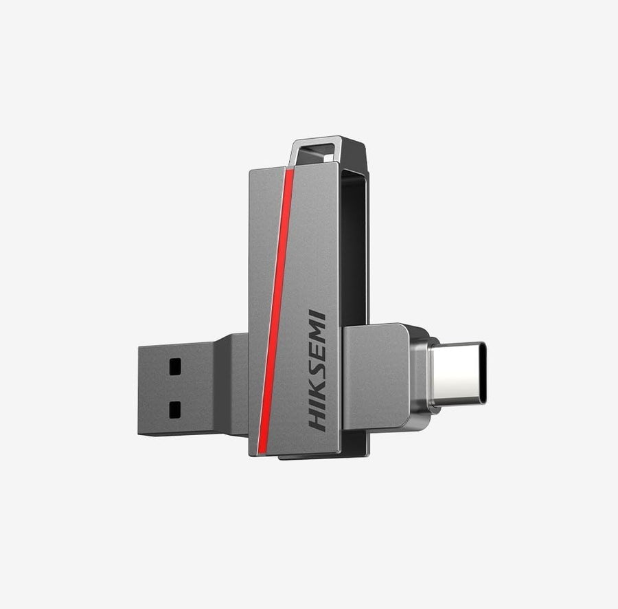 HIKSEMI E307C Dual Slim 128GB USB Flash Drive | USB 3.2 | USB Type-A + USB Type-C Dual Connector | Metal · 67 × 16 × 10 