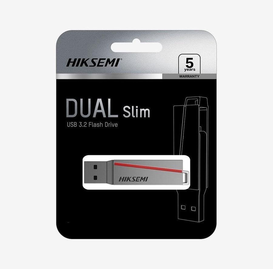 HIKSEMI E307C Dual Slim 128GB USB Flash Drive | USB 3.2 | USB Type-A + USB Type-C Dual Connector | Metal · 67 × 16 × 10 