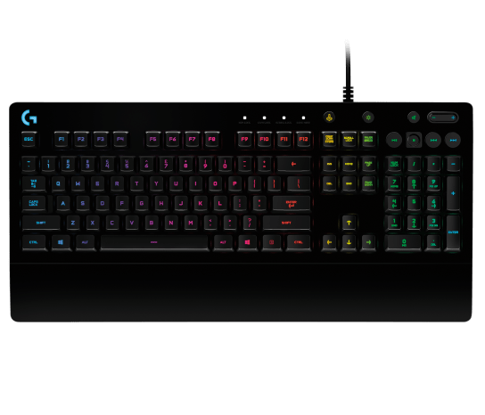 Logitech G213 Prodigy Gaming Keyboard | Tactile Mech-Dome Keys | 4mm Travel, 50g Actuation | 5-Zone LIGHTSYNC RGB, 16.8M Colours | Dedicated Media Controls | Spill-Resistant to 60ml | Integrated Palm Rest | USB Wired, 1.8m Cable