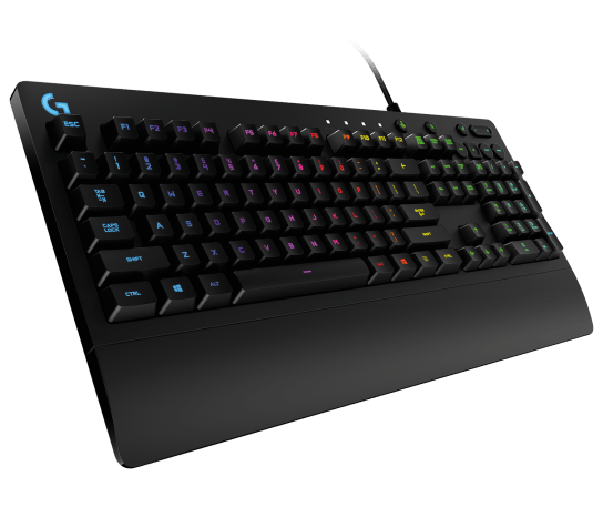 Logitech G213 Prodigy Gaming Keyboard | Tactile Mech-Dome Keys | 4mm Travel, 50g Actuation | 5-Zone LIGHTSYNC RGB, 16.8M Colours | Dedicated Media Controls | Spill-Resistant to 60ml | Integrated Palm Rest | USB Wired, 1.8m Cable