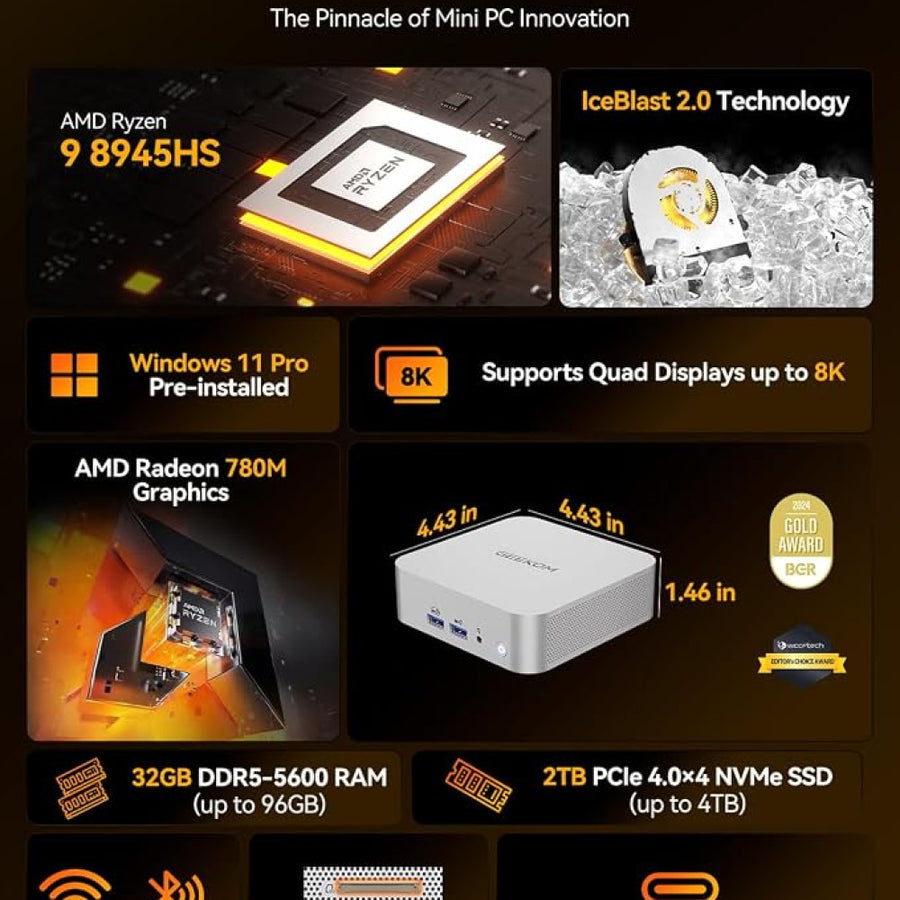 GEEKOM A8 Max Mini PC AMD Ryzen 9 8945HS 32GB DDR5 2TB SSD