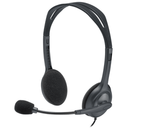 Logitech H111 Stereo Headset | Single 3.5mm Jack · 2.35m Cable | 20Hz–20kHz · 32 Ohm | Rotating Noise-Cancelling Boom Mic | 73.2g | Black