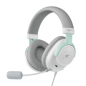 HAVIT Gamenote H2230E Gaming Headset | 50mm Drivers | 3.5mm Wired · 1.8m | 32Ω · 20Hz-20kHz | 238g | White·Green / Grey·Green