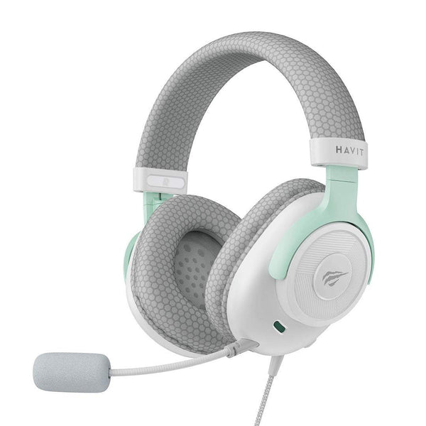 HAVIT Gamenote H2230E Gaming Headset | 50mm Drivers | 3.5mm Wired · 1.8m | 32Ω · 20Hz-20kHz | 238g | White·Green / Grey·