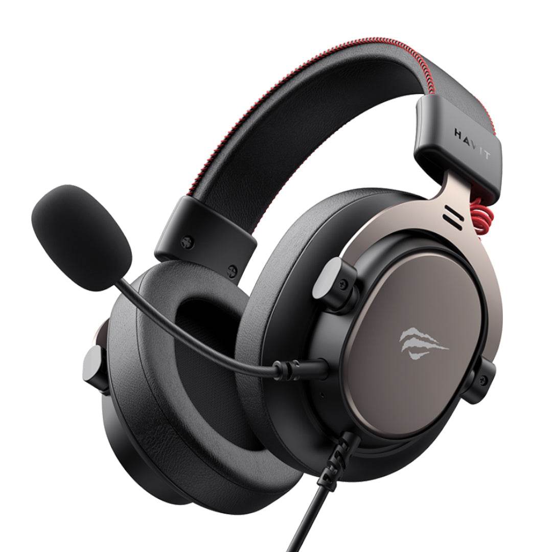 Havit Gamenote H2015E Wired Gaming Headset | 53mm Custom Drivers | 20Hz-20kHz | 32Ω | 120dB | Detachable Omnidirectional Mic | Memory Foam Ear Cushions | 2.1m 3.5mm Cable | 313.7g | PC · PS4/PS5 · Xbox | Black + Ochre