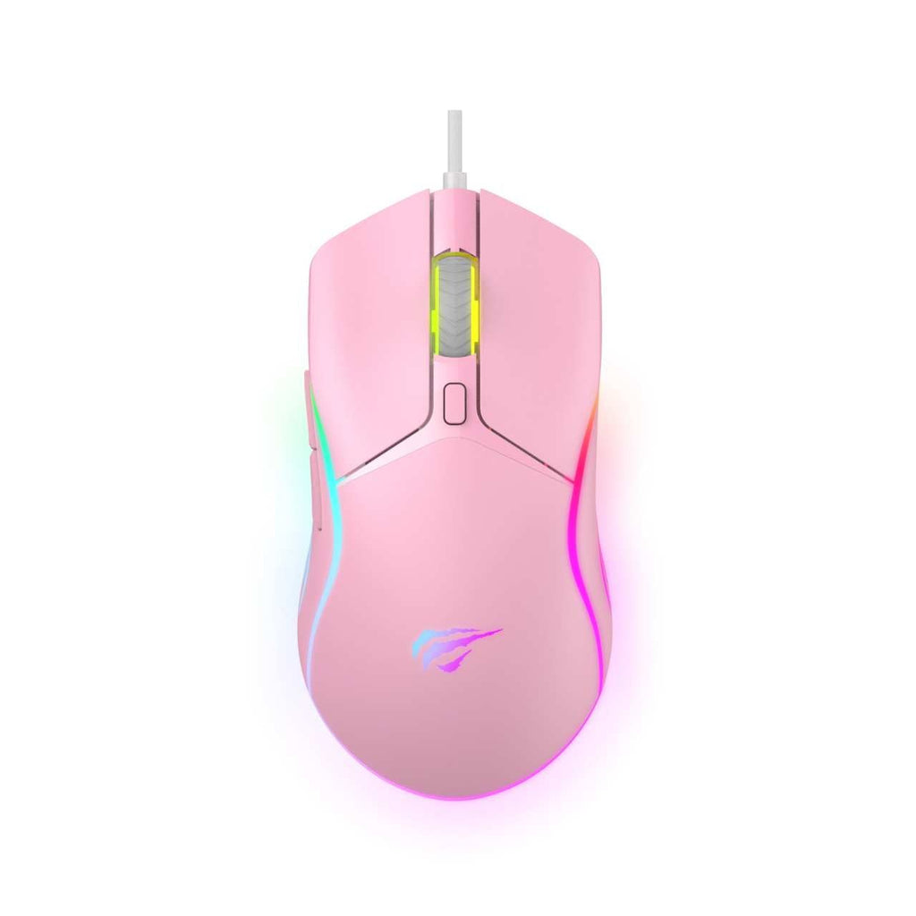 Havit MS1029 RGB Backlit Wired Gaming Mouse | 7200 DPI (6 Levels: 1200-7200) | 5M-Click Switches | Dynamic RGB Lighting | 1.5m USB Cable | 128x66x41mm | 127g | Windows, macOS & Linux