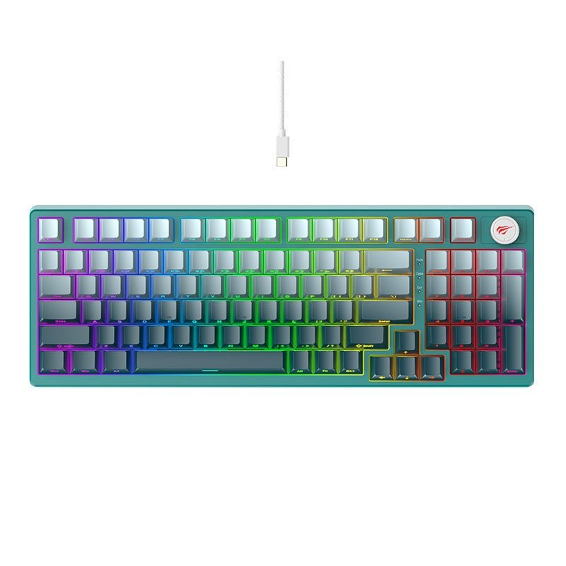 Havit KB899L Wired RGB Mechanical Gaming Keyboard | 97-Key Compact Layout with Number Pad | Hot-Swappable | Gasket Mount | Dynamic RGB | Volume Knob | PBT Side-Printed Keycaps | 50M-Keystroke Life | 1.8m USB | Windows · macOS