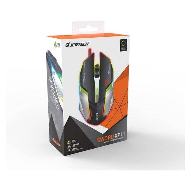 Jertech Sword XP11 Wired Gaming Mouse | 3200 DPI Optical | 6 Macro Buttons | 1000Hz Polling | RGB Lighting | Black