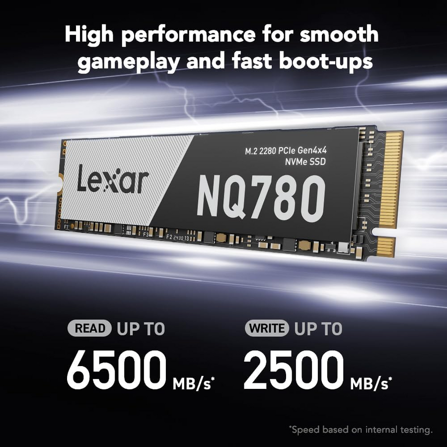 Lexar NQ780 1TB PCIe Gen4 NVMe SSD | PCIe Gen4 x4 · M.2 2280 | 6,500MB/s read · 2,500MB/s write | 600TBW · 6g | 5-year l