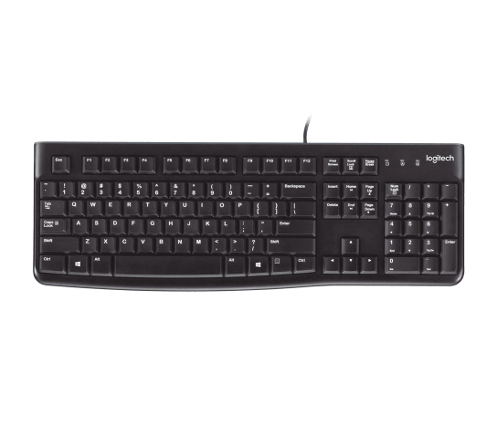 Logitech K120 Wired USB Keyboard | Full-Size · Number Pad | Spill-Resistant up to 60 ml · Adjustable Tilt Legs | 450 × 1