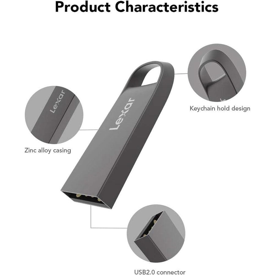 Lexar JumpDrive E21 32GB USB Flash Drive | USB 2.0 | LJDE021032G-BNQNG | Metal Housing · Keyring Hole | 256-bit AES Encr