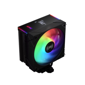 XPG Maestro Plus 42SA CPU Air Cooler | 220W TDP · 4 Direct-Touch Heatpipes | 120mm ARGB FDB Fan · 800-1800 RPM · 70.81 CFM · 21.44 dBA | Digital Status Panel | LGA 1851/1700/1200/115x · AM5/AM4/AM3 | Black