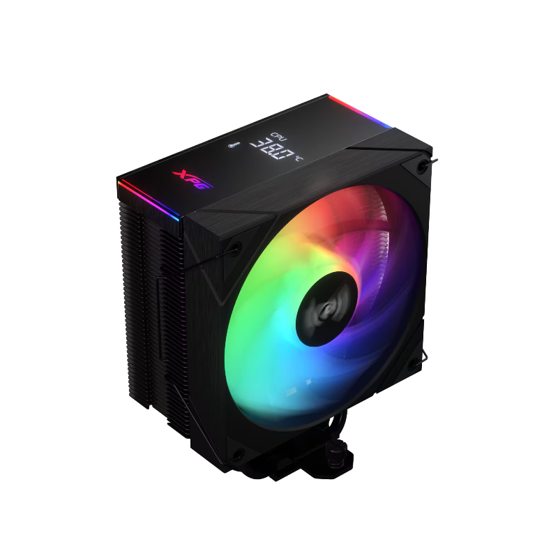 XPG Maestro Plus 42SA CPU Air Cooler | 220W TDP · 4 Direct-Touch Heatpipes | 120mm ARGB FDB Fan · 800-1800 RPM · 70.81 CFM · 21.44 dBA | Digital Status Panel | LGA 1851/1700/1200/115x · AM5/AM4/AM3 | Black