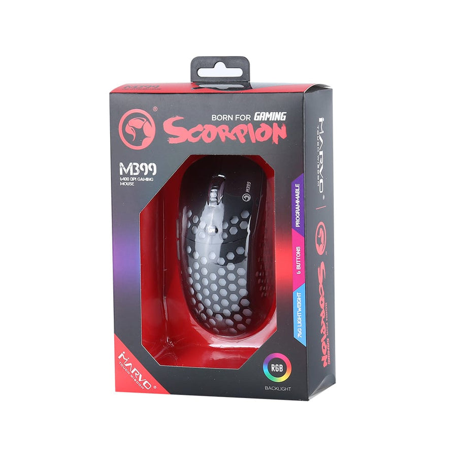 MARVO M399 Honeycomb Gaming Mouse | Wired USB · 800-6400 DPI | 6 Programmable Buttons | 76 g · RGB Backlight | Black