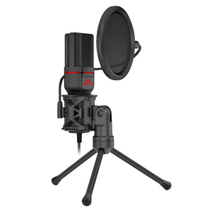 Redragon GM100 Seyfert Studio Microphone Kit | Omnidirectional Condenser | 50 Hz–16 kHz · -30±3 dB · ≤2.2 kΩ | 3.5 mm AUX · 1.8 m Cable | Tripod · Metal Pop Filter · Anti-Shake Mount | Black