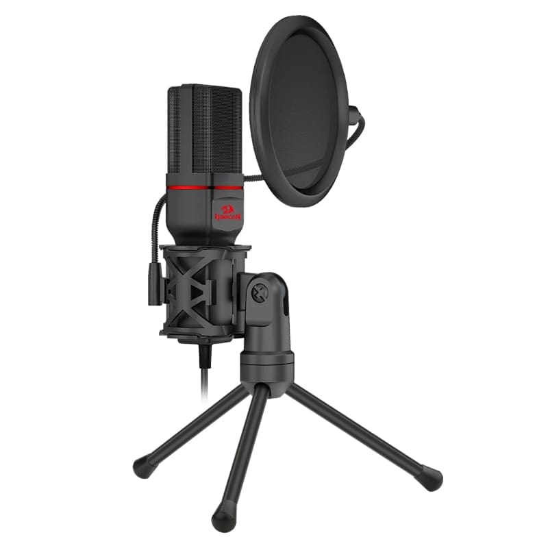 Redragon GM100 Seyfert Studio Microphone Kit | Omnidirectional Condenser | 50 Hz–16 kHz · -30±3 dB · ≤2.2 kΩ | 3.5 mm AUX · 1.8 m Cable | Tripod · Metal Pop Filter · Anti-Shake Mount | Black