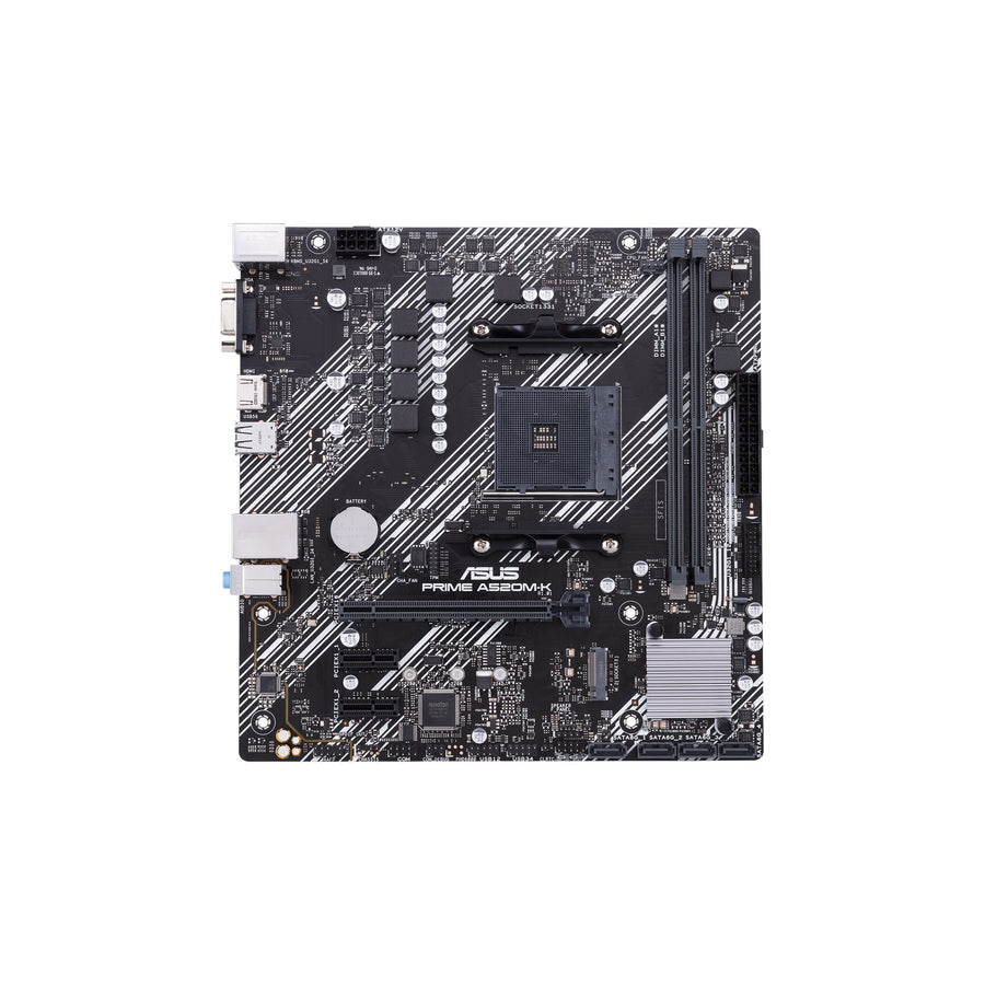 ASUS PRIME A520M-K AMD A520 Micro-ATX Motherboard | Socket AM4 · Ryzen 5000/4000G/3000 | 2× DDR4 · 64GB · 5100 MHz (OC) 