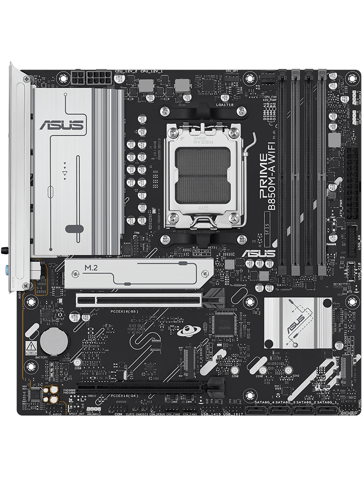 ASUS PRIME B850M-A WIFI AMD B850 Micro-ATX Motherboard | Socket AM5 · Ryzen 9000/8000/7000 | 4× DDR5 · 256GB · 8000+ MT/
