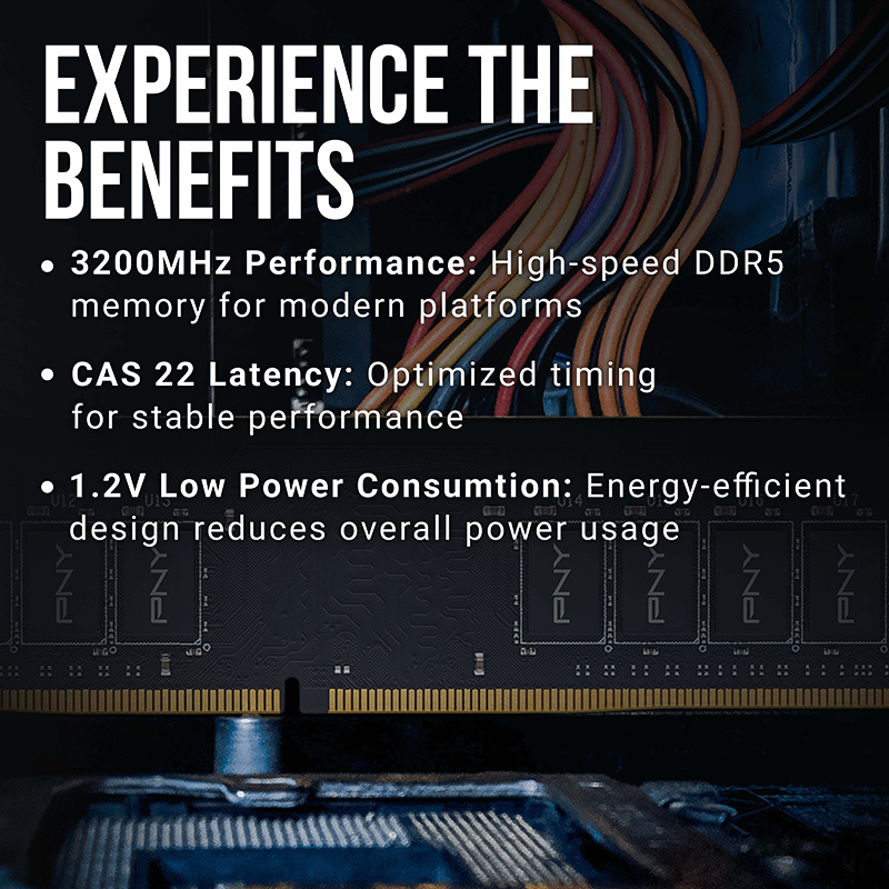 PNY Performance MD16GSD43200-TB 16GB (1 x 16GB) DDR4 Desktop Memory Module | DDR4-3200 MHz · PC4-25600 | CL22 · 1.2V | Non-ECC Unbuffered 288-Pin DIMM | Limited Lifetime Warranty
