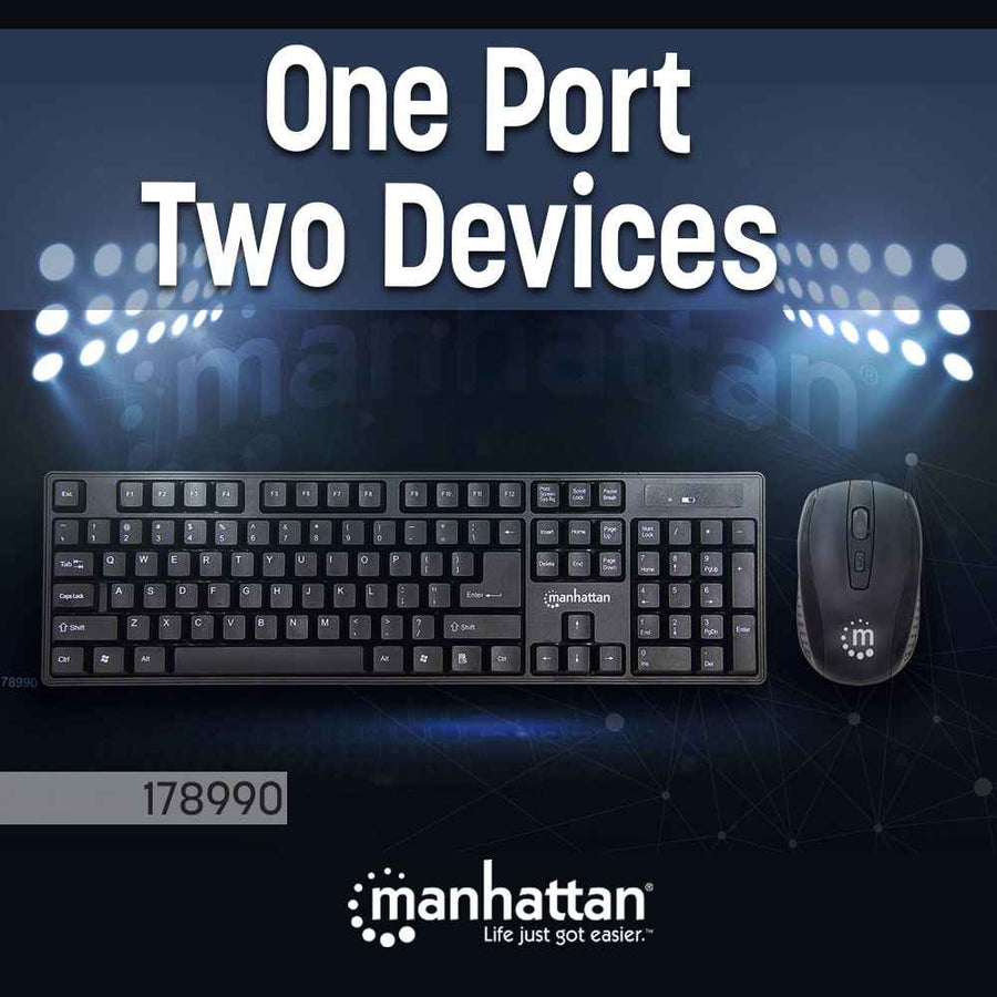 Manhattan 178990 Wireless Keyboard and Optical Mouse Set | 2.4 GHz · One USB Receiver for Both | Full-Size with Numeric 