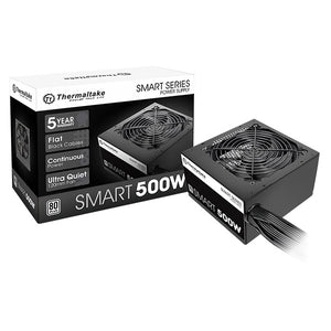 Thermaltake Smart SP-500AH2NKW 500W ATX Power Supply | 80 PLUS Standard · 82-86% Efficiency | Active PFC | Single +12V Rail 58.3A | 120 mm Fan | 2× PCIe 6+2 | Black