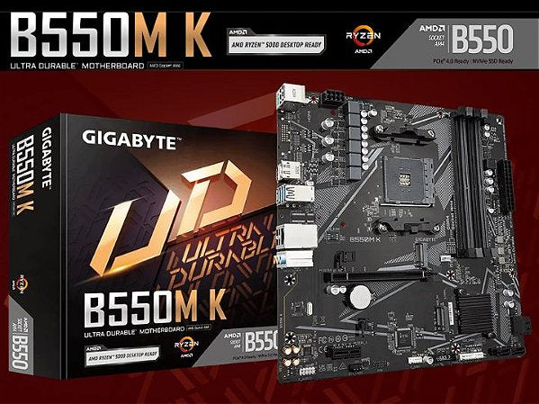 GIGABYTE B550M K (rev. 1.0) Motherboard | AMD B550 · Socket AM4 · Micro-ATX | DDR4 4733 MHz (OC) · 4 DIMM · 128GB | PCIe