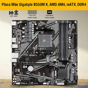 GIGABYTE B550M K (rev. 1.0) Motherboard | AMD B550 · Socket AM4 · Micro-ATX | DDR4 4733 MHz (OC) · 4 DIMM · 128GB | PCIe 4.0 · 2x M.2 · 4x SATA 6Gb/s | GbE LAN · HDMI + DisplayPort | Black