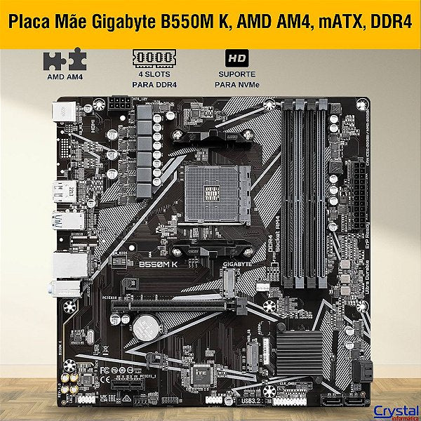 GIGABYTE B550M K (rev. 1.0) Motherboard | AMD B550 · Socket AM4 · Micro-ATX | DDR4 4733 MHz (OC) · 4 DIMM · 128GB | PCIe