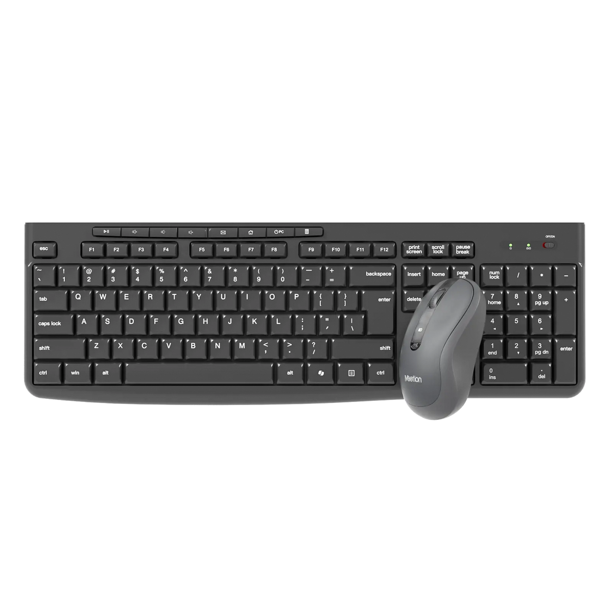 Meetion CW295 Silent Wireless Keyboard and Mouse Combo | 2.4GHz · 10 m Range | 112-Key Keyboard · 4-Button Mouse | 800–3200 DPI | ~800 h Keyboard · ~250 h Mouse Battery | Black