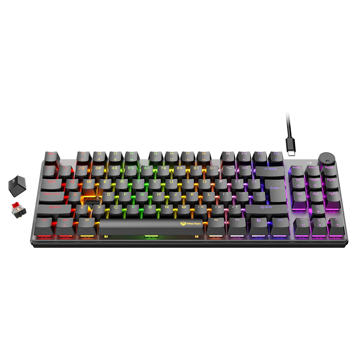 Meetion MK008 Pro Mechanical Gaming Keyboard | 80% TKL · 87/88 Keys | Hot-Swappable Red Switches | RGB 16.8M · 18 Modes | Volume Knob | Detachable Type-C | AR/EN Keycaps