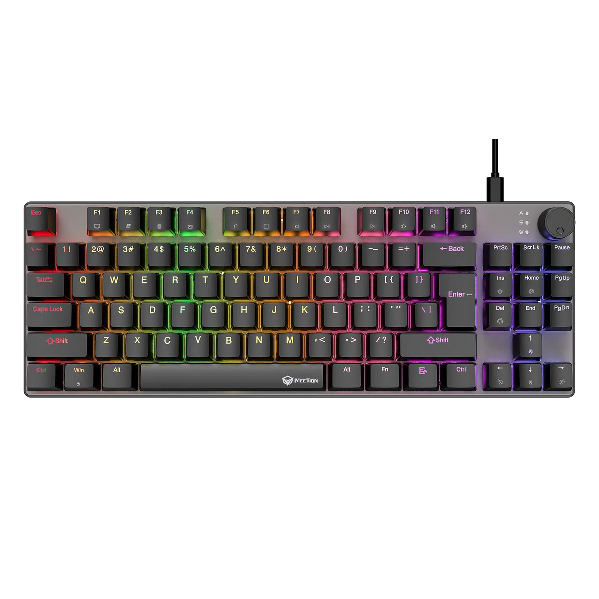 Meetion MK008 Pro Mechanical Gaming Keyboard | 80% TKL · 87/88 Keys | Hot-Swappable Red Switches | RGB 16.8M · 18 Modes | Volume Knob | Detachable Type-C | AR/EN Keycaps