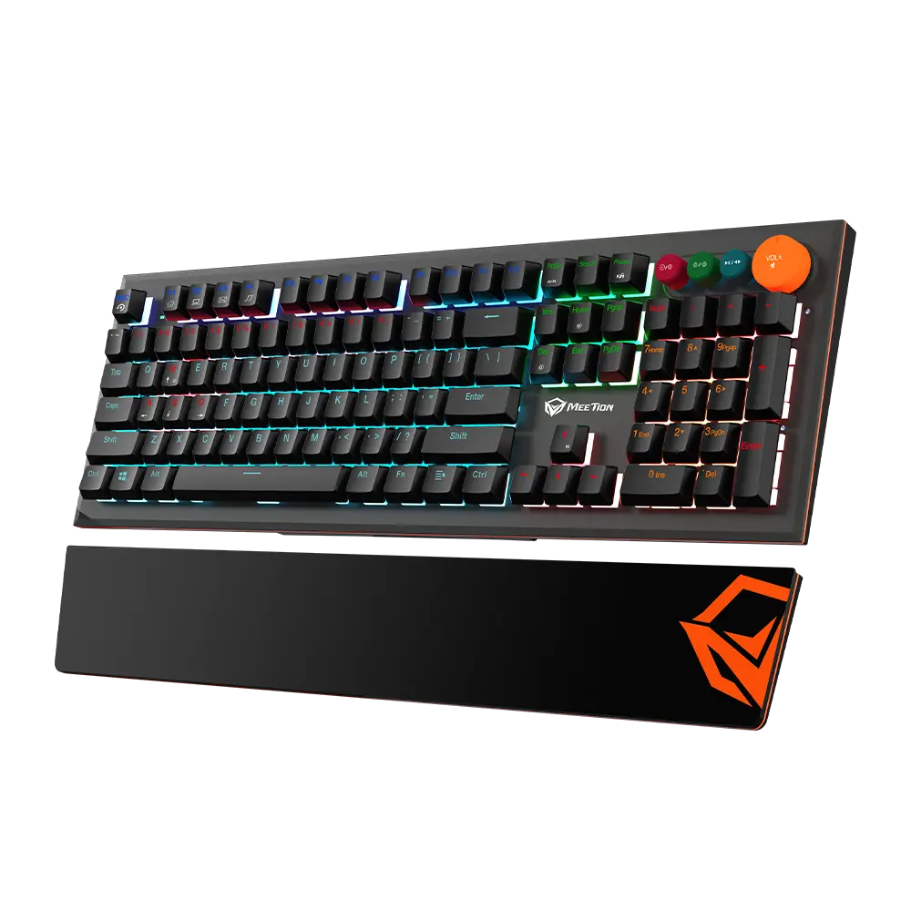 Meetion MK500 Mechanical Gaming Keyboard | 104/105 Keys | OUTEMU Blue Switches | 14 LED Backlight Modes | Detachable Magnetic Wrist Rest | Full-Key Anti-Ghosting | Black · Gray