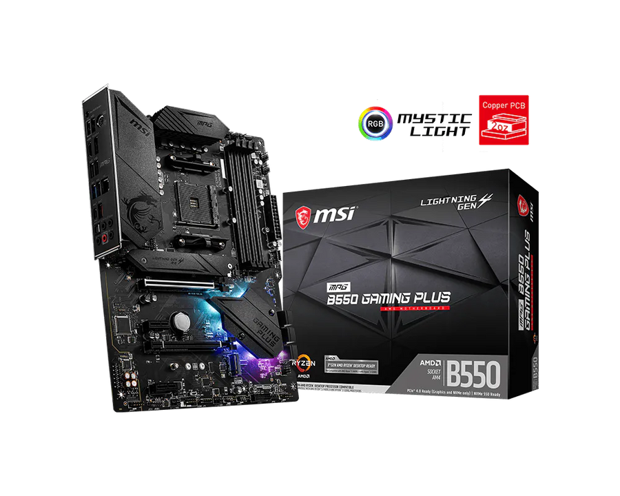 MSI MPG B550 Gaming Plus | AMD AM4 ATX Motherboard | DDR4 4400+ | PCIe 4.0 | Dual M.2 with Shield Frozr | 2.5G LAN | USB 3.2 Gen 2 | Mystic Light RGB | For Ryzen 3000/4000/5000 Series