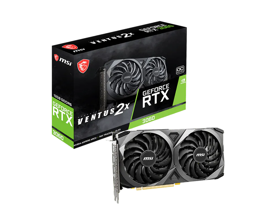 MSI GeForce RTX 3060 VENTUS 2X 12G OC Graphics Card | 12GB GDDR6 · 15 Gbps · 192-bit | 1807 MHz Boost · 3584 CUDA Cores 