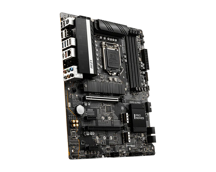 MSI Z590-A PRO Motherboard | Intel Z590 · Socket LGA1200 | 4x DDR4 · up to 128GB · 5333MHz OC | PCIe 4.0 · 3x M.2 · 6x S