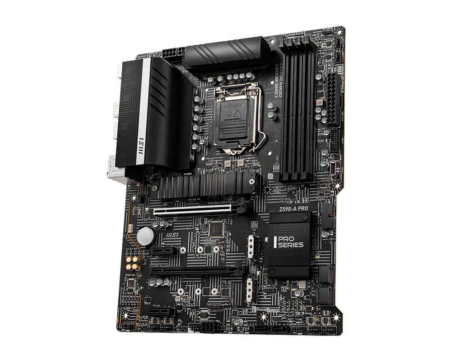 MSI Z590-A PRO Motherboard | Intel Z590 · Socket LGA1200 | 4x DDR4 · up to 128GB · 5333MHz OC | PCIe 4.0 · 3x M.2 · 6x S