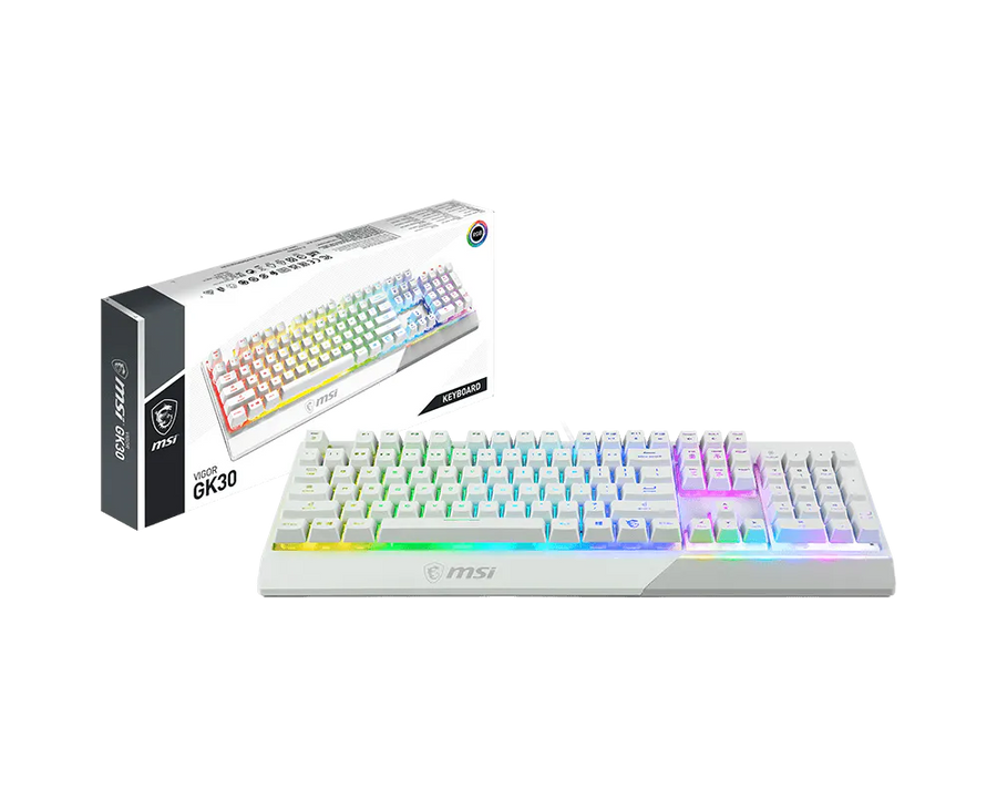 MSI Vigor GK30 White Gaming Keyboard | Mechanical-Like Plunger Switches · 12M Keystrokes | RGB · 6 Zones · 7 Effects | 2