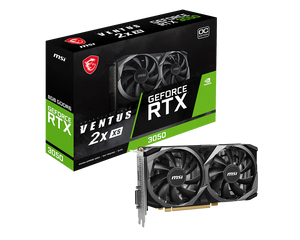 MSI GeForce RTX 3050 VENTUS 2X XS 8G OC Graphics Card | 8GB GDDR6 · 128-bit · 14 Gbps | 2560 CUDA Cores · 1807 MHz Boost | PCIe Gen 4 x8 · HDMI 2.1 + DisplayPort 1.4a + DVI-D | Black