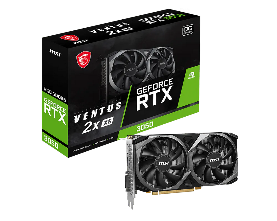 MSI GeForce RTX 3050 VENTUS 2X XS 8G OC Graphics Card | 8GB GDDR6 · 128-bit · 14 Gbps | 2560 CUDA Cores · 1807 MHz Boost